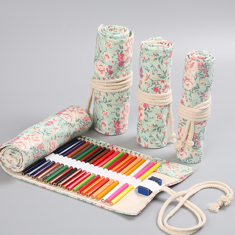 Pen Pouch Roll - 12/24/36/48/72 Löcher Floral Leinwand Roll-Up Federmäppchen
