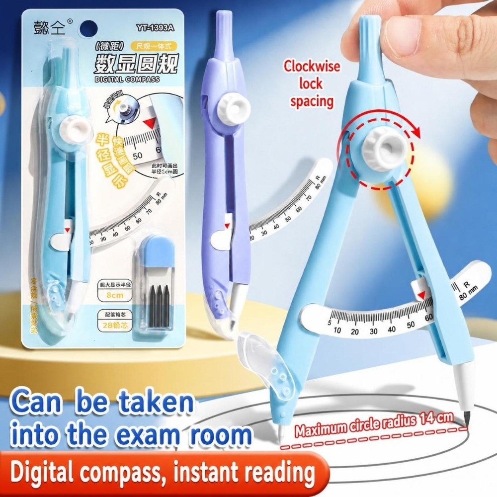 Compass Geometry Set - Digitaler Display-Kompass mit Entfernungssperre, sicher, ohne