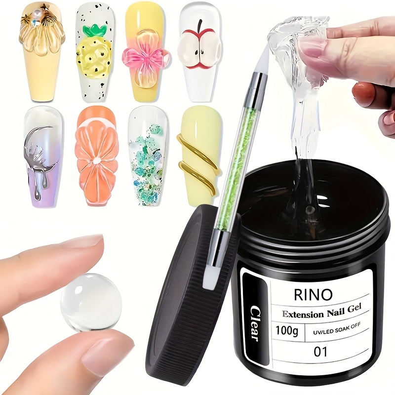 Glue Stick Pack - 100g Klares Antihaft-Handverlängerungs-Nagelgel mit Modellierstift, 3D-Modellier-Strasskleber,